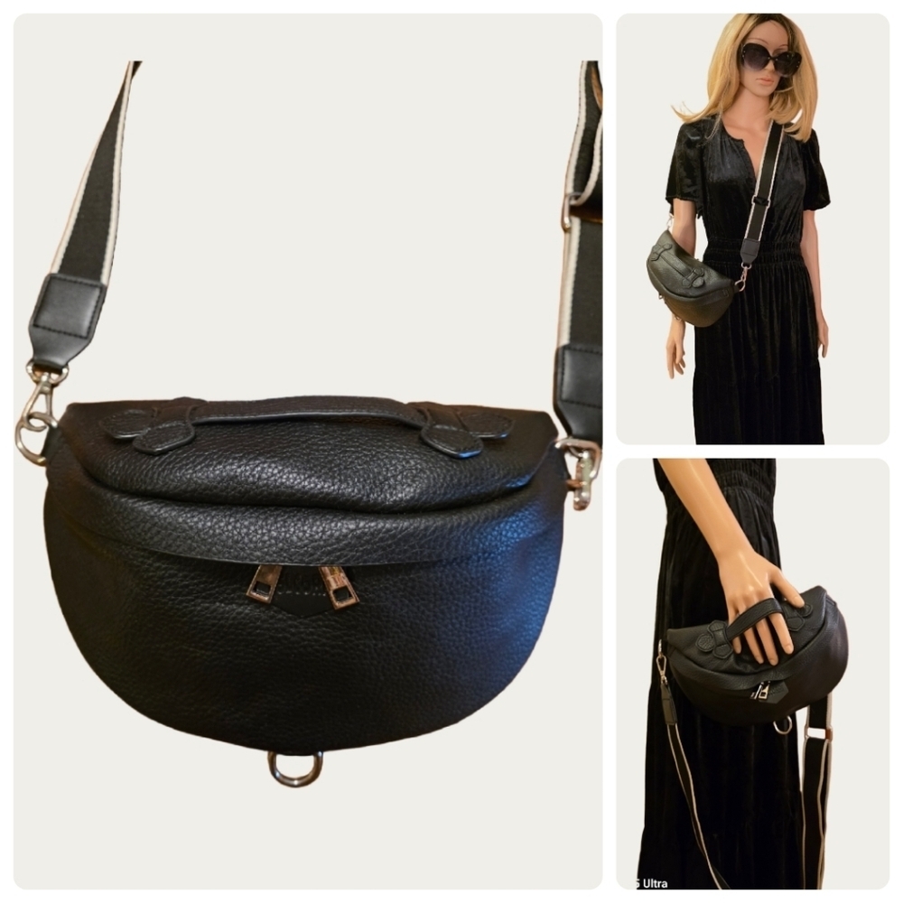 ELSCORRI Black Vegan Pebbled Leather Crossbody Bag